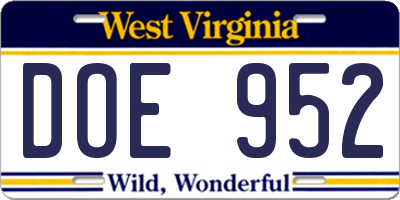 WV license plate DOE952