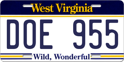 WV license plate DOE955