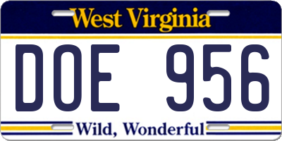 WV license plate DOE956