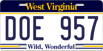 WV license plate DOE957