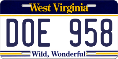 WV license plate DOE958