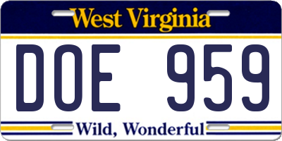 WV license plate DOE959