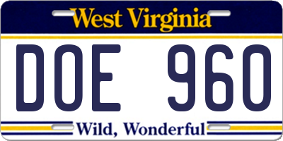 WV license plate DOE960