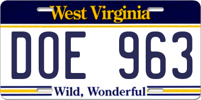 WV license plate DOE963