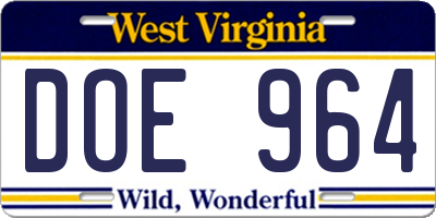 WV license plate DOE964