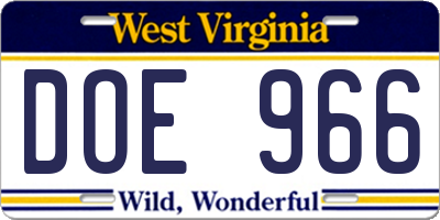 WV license plate DOE966