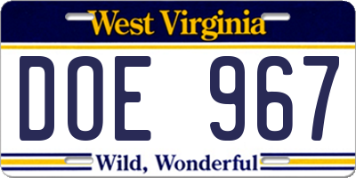 WV license plate DOE967