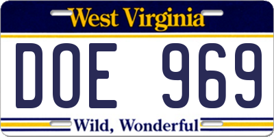 WV license plate DOE969