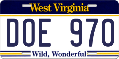 WV license plate DOE970