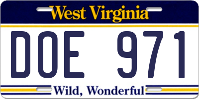WV license plate DOE971