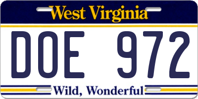 WV license plate DOE972
