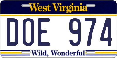 WV license plate DOE974