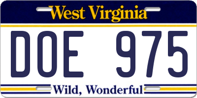 WV license plate DOE975