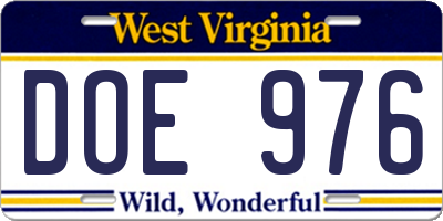 WV license plate DOE976