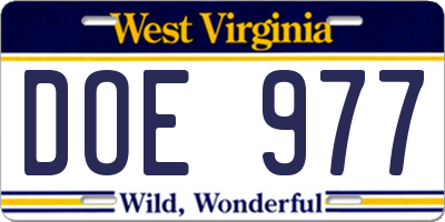 WV license plate DOE977