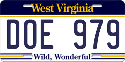 WV license plate DOE979