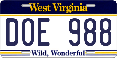 WV license plate DOE988