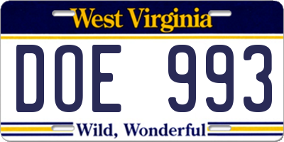 WV license plate DOE993