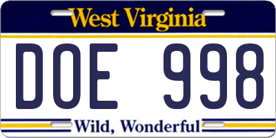 WV license plate DOE998