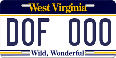 WV license plate DOF000