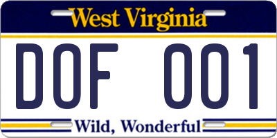 WV license plate DOF001