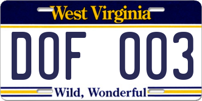 WV license plate DOF003