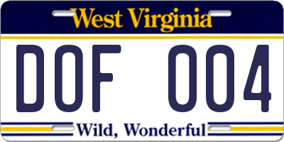 WV license plate DOF004
