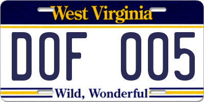 WV license plate DOF005
