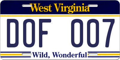 WV license plate DOF007