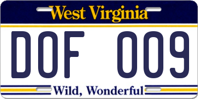 WV license plate DOF009