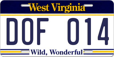WV license plate DOF014
