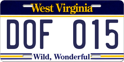 WV license plate DOF015