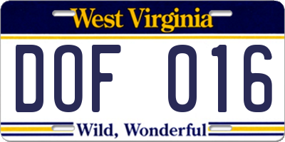 WV license plate DOF016