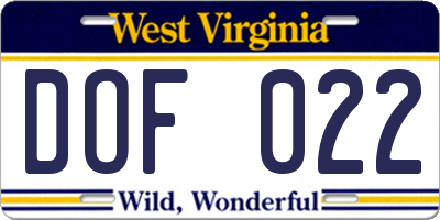 WV license plate DOF022