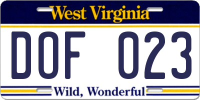 WV license plate DOF023