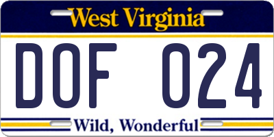 WV license plate DOF024