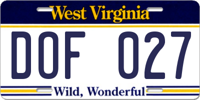 WV license plate DOF027