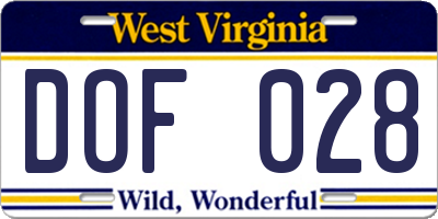 WV license plate DOF028