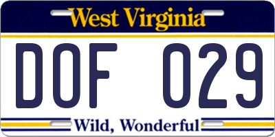 WV license plate DOF029
