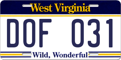 WV license plate DOF031