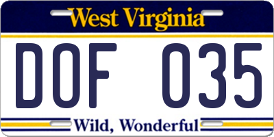 WV license plate DOF035