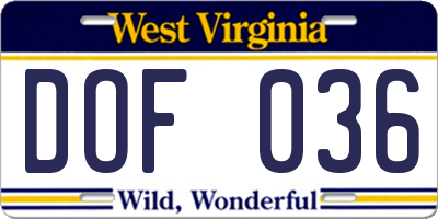 WV license plate DOF036
