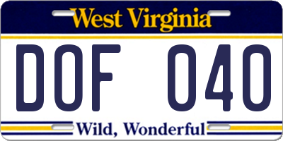 WV license plate DOF040