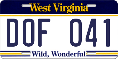 WV license plate DOF041