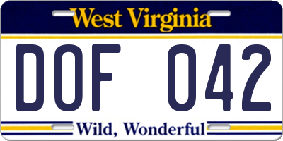 WV license plate DOF042