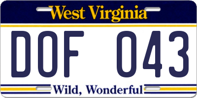 WV license plate DOF043