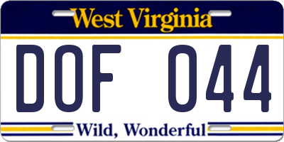 WV license plate DOF044