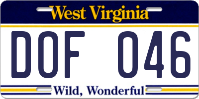 WV license plate DOF046