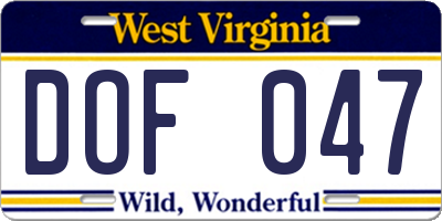 WV license plate DOF047