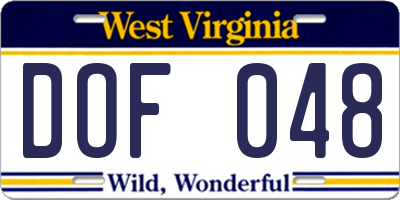 WV license plate DOF048